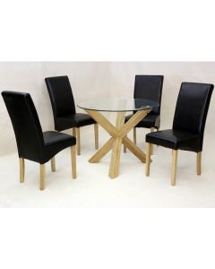 Saturn Small Round Clear Glass Dining Set With 4 Chairs