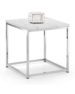 Scala White Marble Top Lamp Table With Chrome Legs