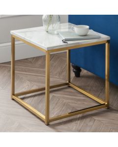 Scala Wooden Coffee Table In White Marble Effect With Gold Frame