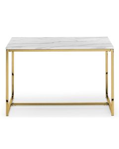 Scala Wooden Dining Table In White Marble Effect With Gold Frame