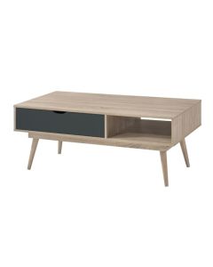 Scandi Oak Wooden Coffee Table With Grey Drawer