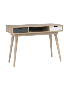 Scandi Oak Wooden Computer Desk With Grey And White Drawers