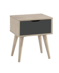 Scandi Oak Wooden Lamp Table With Grey Drawer