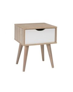 Scandi Oak Wooden Lamp Table With White Drawer