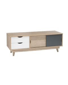 Scandi Wooden TV Stand In Grey And Oak With 2 Drawers