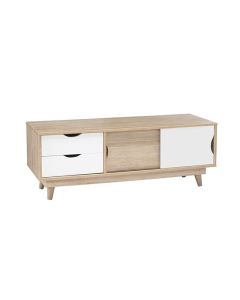 Scandi Wooden TV Stand In White And Oak With 2 Drawers
