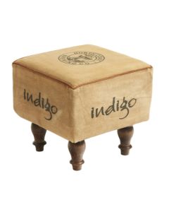 Seeba Fabric Upholstered Stool In Cream With Dark Brown Wooden legs
