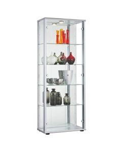 Selby 2 Doors Display Cabinet In Silver With 5 Shelves