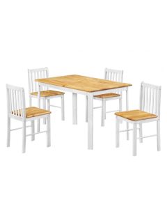 Sheldon Wooden Dining Set In Natural Oak And White With 4 Chairs