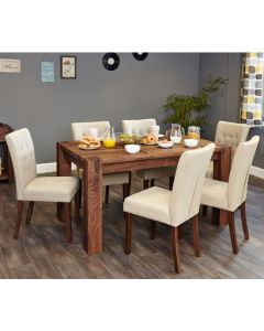 Shiro Extending Wooden Dining Table In Walnut With 6 Vrux Biscuit Chairs