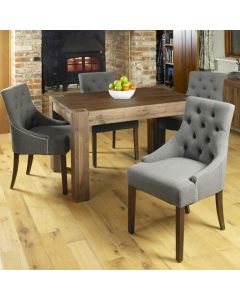 Shiro Extending Wooden Dining Table In Walnut With 6 Vrux Slate Armchairs