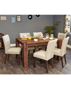 Shiro Large Wooden Dining Table In Walnut With 6 Vrux Biscuit Chairs