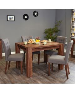 Mayan Large Wooden Dining Table In Walnut With 6 Vrux Slate Chairs