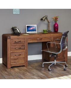 Shiro Wooden Twin Pedestal Computer Desk In Walnut