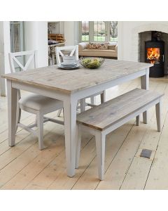 Signature Extending Wooden Dining Table In Grey With 1 Bench And 2 Chairs