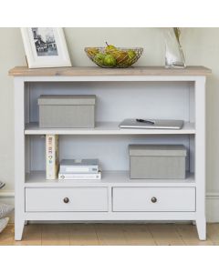 Signature Wooden Low Bookcase In Grey And Oak
