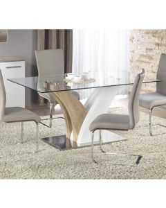 Simone Glass Dining Table With White High Gloss And Natural Base