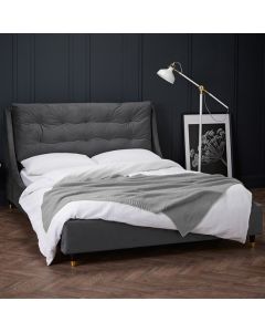 Sloane Velvet Upholstered Double Bed In Grey
