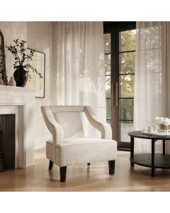 Sofia Textured Fabric Armchair In Beige With Matte Black Legs