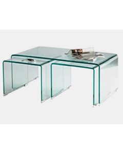 Angola Glass Coffee Table In Clear With 2 Side Tables