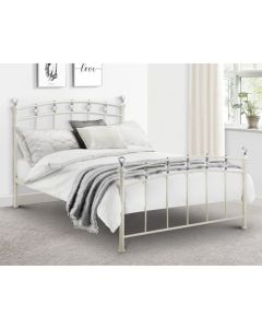 Sophie Metal Double Bed In Stone White With Crystal Effect Finials