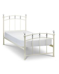 Sophie Metal Single Bed In Stone White With Crystal Effect Finials