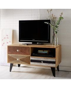 Sorio Small Wooden 3 Drawers TV Stand In Reclaimed Wood