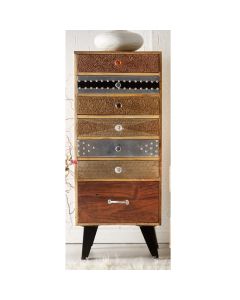 Sorio Tall Chest Of Drawers In Reclaimed Wood With 7 Drawers