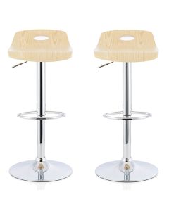 Sorrel Oak Wooden Swivel Adjustable Height Bar Stools In Pair