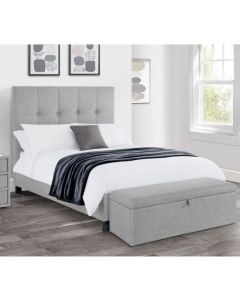 Sorrento High Headboard Linen Fabric Double Bed In Light Grey