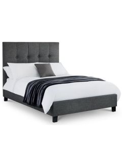 Sorrento High Headboard Linen Fabric Double Bed In Slate