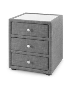 Sorrento Linen Upholstered 3 Drawers Bedside Cabinet In Slate Grey