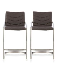 Spruce Brown Faux Leather Fixed Counter Height Bar Stools In Pair
