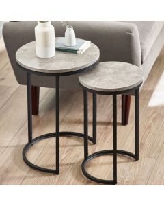 Staten Round Wooden Nest Of Side Tables In Concrete Effect