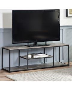 Staten Wooden TV Stand With Shelves In Concrete Effect