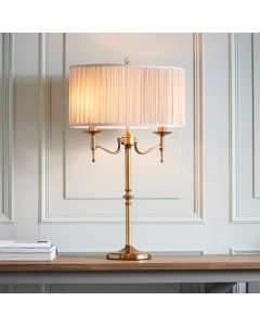 Stanford Beige Fabric Shade Table Lamp In Antique Brass