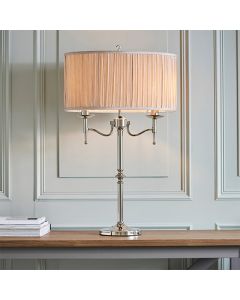 Stanford Beige Fabric Shade Table Lamp In Polished Nickel