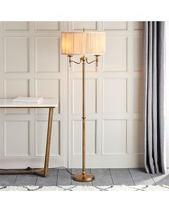 Stanford Beige Shade Floor Lamp In Antique Brass