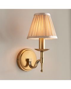 Stanford Single Beige Shade Wall Light In Antique Brass