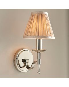 Stanford Single Beige Shade Wall Light In Polished Nickel