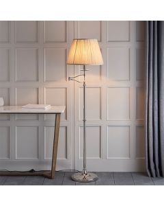 Stanford Swing Arm Beige Shade Floor Lamp In Polished Nickel