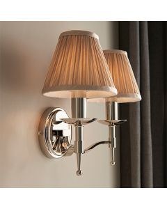 Stanford Twin Beige Shade Wall Light In Polished Nickel