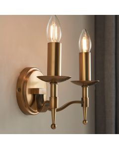 Stanford Twin Candle Lamp Wall Light In Antique Brass