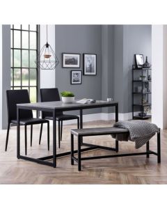 Staten Concrete Effect Dining Table With Bench And 2 Jazz Black Chairs