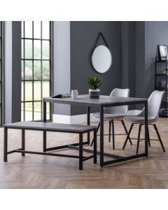 Staten Concrete Effect Dining Table With Bench And 2 Kari Grey Chairs