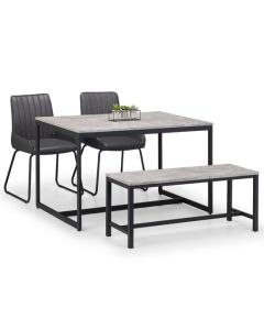 Staten Concrete Effect Dining Table With Bench And 2 Soho Chairs