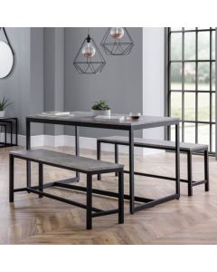 Staten Dining Table In Concrete Effect With 2 Benchs