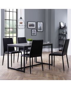 Staten Dining Table In Concrete Effect With 4 Jazz Black Chairs