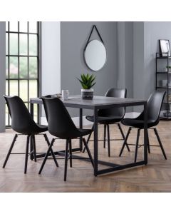 Staten Dining Table In Concrete Effect With 4 Kari Black Chairs