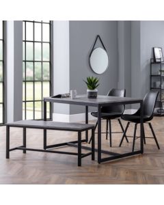 Staten Dining Table In Concrete Effect With Bench And 2 Kari Black Chairs